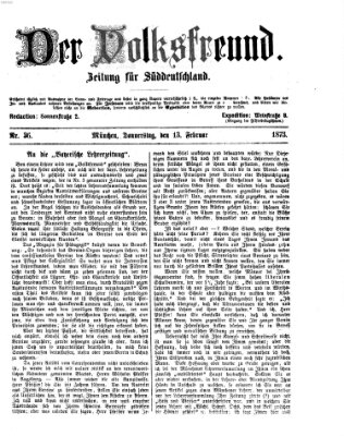 Der Volksfreund Donnerstag 13. Februar 1873