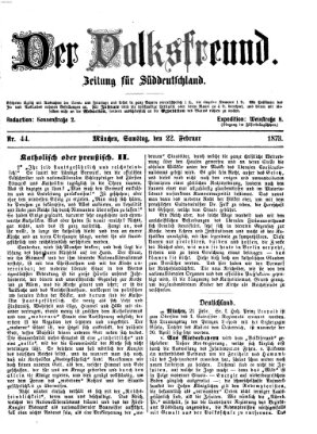 Der Volksfreund Samstag 22. Februar 1873