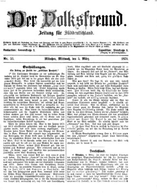 Der Volksfreund Mittwoch 5. März 1873