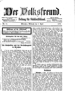 Der Volksfreund Mittwoch 9. April 1873