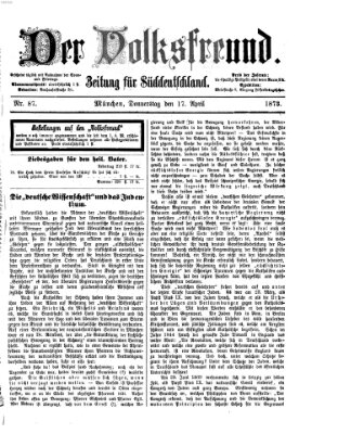 Der Volksfreund Donnerstag 17. April 1873