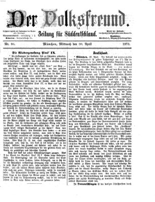 Der Volksfreund Mittwoch 30. April 1873