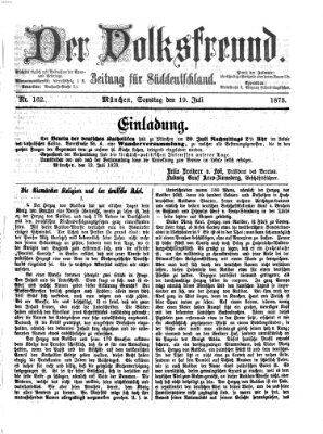 Der Volksfreund Samstag 19. Juli 1873