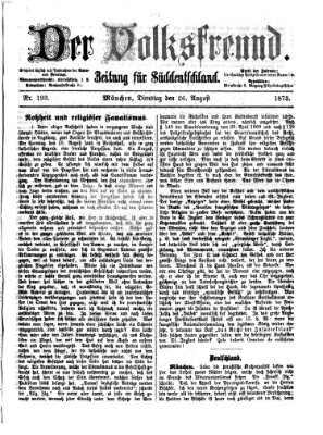 Der Volksfreund Dienstag 26. August 1873