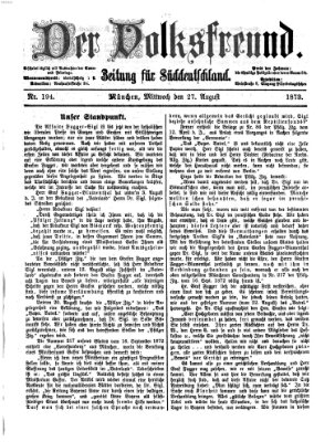 Der Volksfreund Mittwoch 27. August 1873