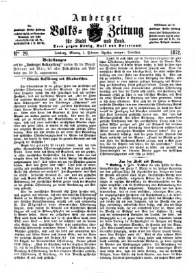 Amberger Volks-Zeitung für Stadt und Land Montag 5. Februar 1872