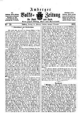 Amberger Volks-Zeitung für Stadt und Land Freitag 16. Februar 1872