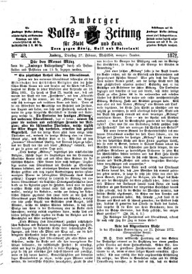 Amberger Volks-Zeitung für Stadt und Land Dienstag 27. Februar 1872