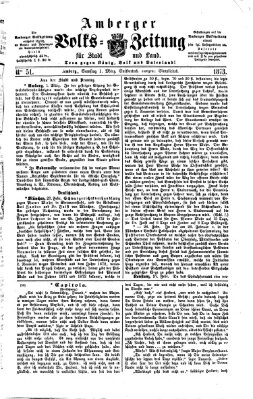 Amberger Volks-Zeitung für Stadt und Land Samstag 1. März 1873