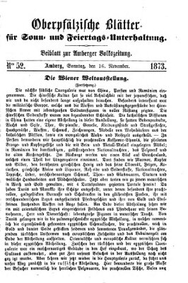 Oberpfälzische Blätter für Sonn- und Feiertags-Unterhaltung (Amberger Volks-Zeitung für Stadt und Land) Sonntag 16. November 1873