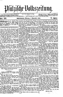 Pfälzische Volkszeitung Montag 1. September 1873