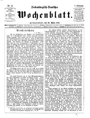 Siebenbürgisch-deutsches Wochenblatt Mittwoch 20. März 1872