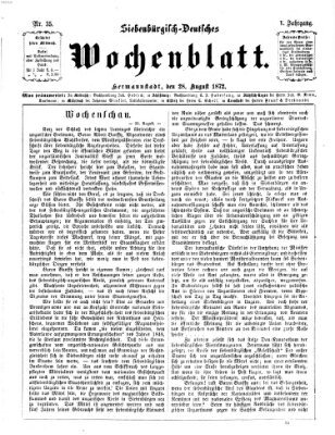 Siebenbürgisch-deutsches Wochenblatt Mittwoch 28. August 1872