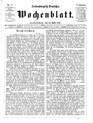 Siebenbürgisch-deutsches Wochenblatt Mittwoch 23. April 1873