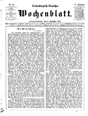 Siebenbürgisch-deutsches Wochenblatt Mittwoch 3. Dezember 1873