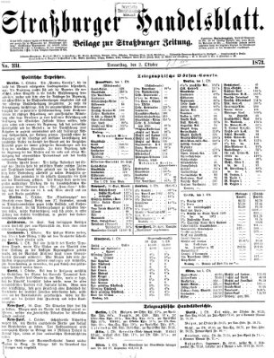 Straßburger Handelsblatt Donnerstag 2. Oktober 1873