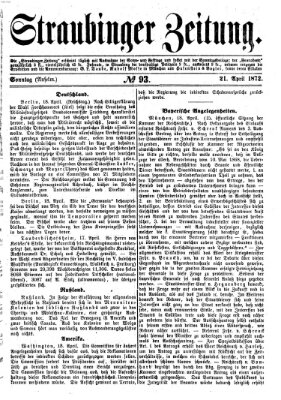 Straubinger Zeitung Sonntag 21. April 1872