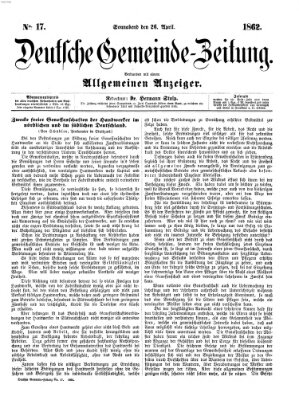 Deutsche Gemeinde-Zeitung Samstag 26. April 1862