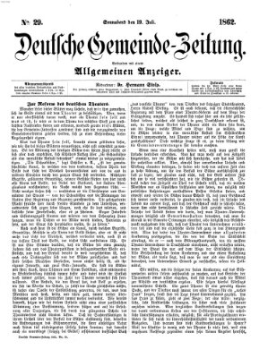 Deutsche Gemeinde-Zeitung Samstag 19. Juli 1862