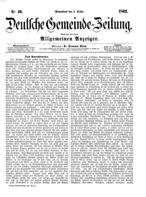 Deutsche Gemeinde-Zeitung Samstag 4. Oktober 1862