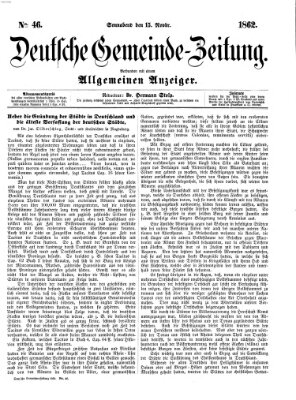 Deutsche Gemeinde-Zeitung Samstag 15. November 1862