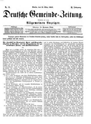 Deutsche Gemeinde-Zeitung Samstag 21. März 1863