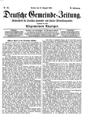 Deutsche Gemeinde-Zeitung Samstag 22. August 1863