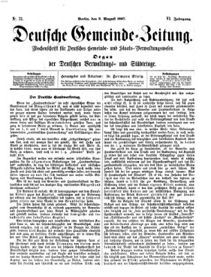 Deutsche Gemeinde-Zeitung Samstag 3. August 1867