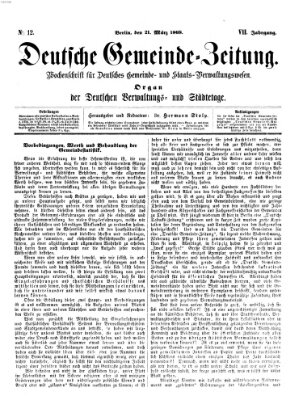 Deutsche Gemeinde-Zeitung Samstag 21. März 1868