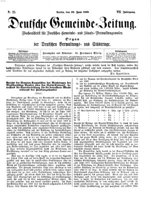 Deutsche Gemeinde-Zeitung Samstag 20. Juni 1868