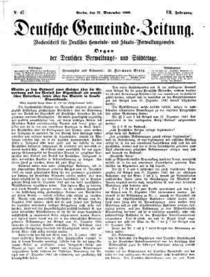 Deutsche Gemeinde-Zeitung Samstag 21. November 1868