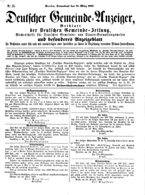 Deutsche Gemeinde-Zeitung Samstag 28. März 1868