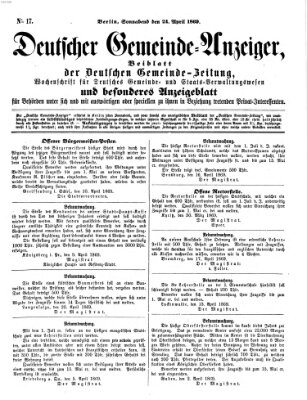 Deutsche Gemeinde-Zeitung Samstag 24. April 1869