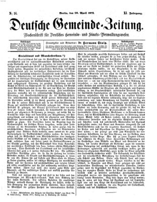 Deutsche Gemeinde-Zeitung Samstag 20. April 1872