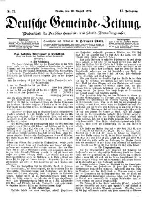 Deutsche Gemeinde-Zeitung Samstag 10. August 1872