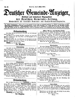 Deutsche Gemeinde-Zeitung Samstag 4. Mai 1872