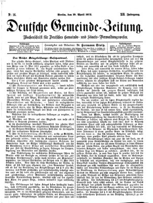 Deutsche Gemeinde-Zeitung Samstag 19. April 1873