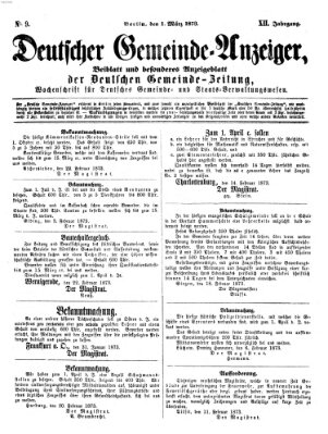 Deutsche Gemeinde-Zeitung Samstag 1. März 1873