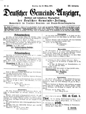 Deutsche Gemeinde-Zeitung Samstag 22. März 1873