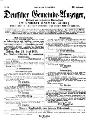 Deutsche Gemeinde-Zeitung Samstag 19. Juli 1873