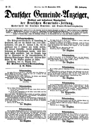 Deutsche Gemeinde-Zeitung Samstag 13. September 1873