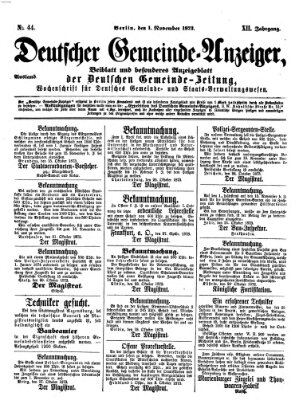 Deutsche Gemeinde-Zeitung Samstag 1. November 1873