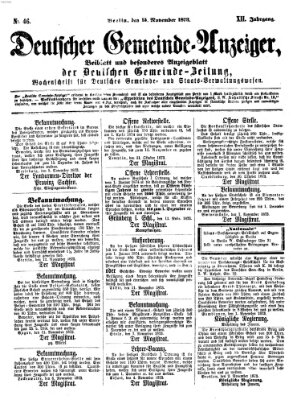 Deutsche Gemeinde-Zeitung Samstag 15. November 1873