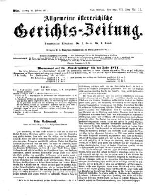 Allgemeine österreichische Gerichts-Zeitung Dienstag 21. Februar 1871