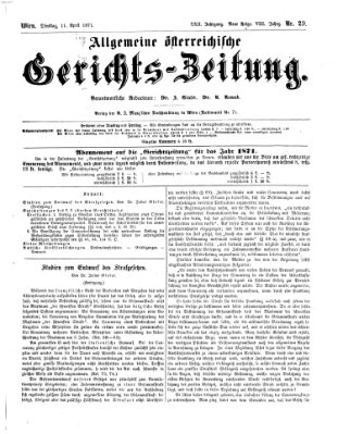 Allgemeine österreichische Gerichts-Zeitung Dienstag 11. April 1871