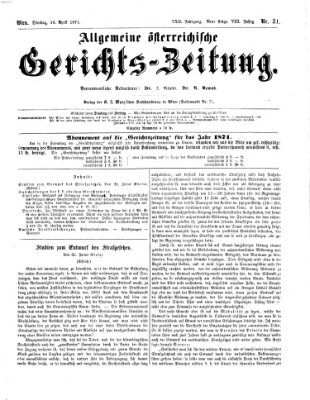 Allgemeine österreichische Gerichts-Zeitung Dienstag 18. April 1871