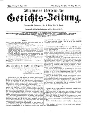 Allgemeine österreichische Gerichts-Zeitung Dienstag 22. August 1871