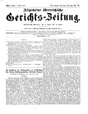 Allgemeine österreichische Gerichts-Zeitung Dienstag 3. Oktober 1871