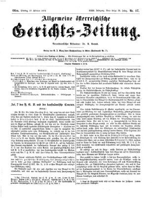 Allgemeine österreichische Gerichts-Zeitung Dienstag 27. Februar 1872