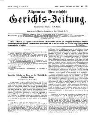 Allgemeine österreichische Gerichts-Zeitung Dienstag 23. April 1872